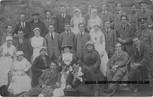 George T Whitaker is back row, right side. Taken either on Anglesey or Whalley where he recovering from being shot in the right arm in France.